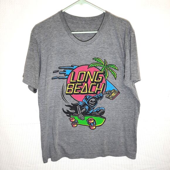 Allmade M T-Shirt Men Long Beach Grim Reaper Skate Palm Tree USA Gray Soft - Picture 1 of 6